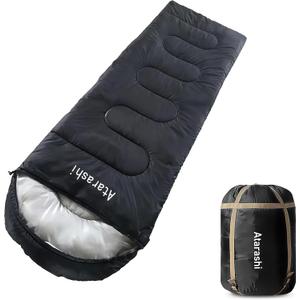 Atarashi Camping Sleeping Bag- 4 Seasons for Adults, Light, Warm, Extra-Large with Compression Sack- Great for Hiking, Backpacking & Outdoor Adventures (Dark Grey/Wide(40''x87''))