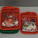 Jingmore 12 Pcs Christmas Pot Holders with Pocket Red Green Pot Holders for Kitchen Santa Claus Snowman Hot Pads and Oven Mitts Cute Farmhouse Oven Gloves Gift for Christmas Winter Baking Cooking