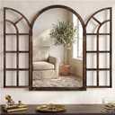 Farmhouse Window Mirror for Wall, 38 X 26 Inch Rustic Wood Frame