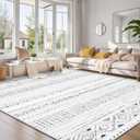 Large Living Room Area Rug 8x10: Soft Machine Washable Boho Moroccan Farmhouse Rugs for Bedroom Under Dining Table - Non Slip Neutral Morden Indoor Floor Rug Carpet for Home Office Decor - Grey