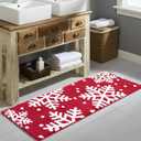 Estmy Red Snowflake Christmas Runner Rug 2x5, Cute Winter Seasonal Christmas Bathroom Runner Rugs Extra Long Bath Mat Non Slip Washable, Holiday Festive Xmas Area Runner Rugs for Kitchen Entryway