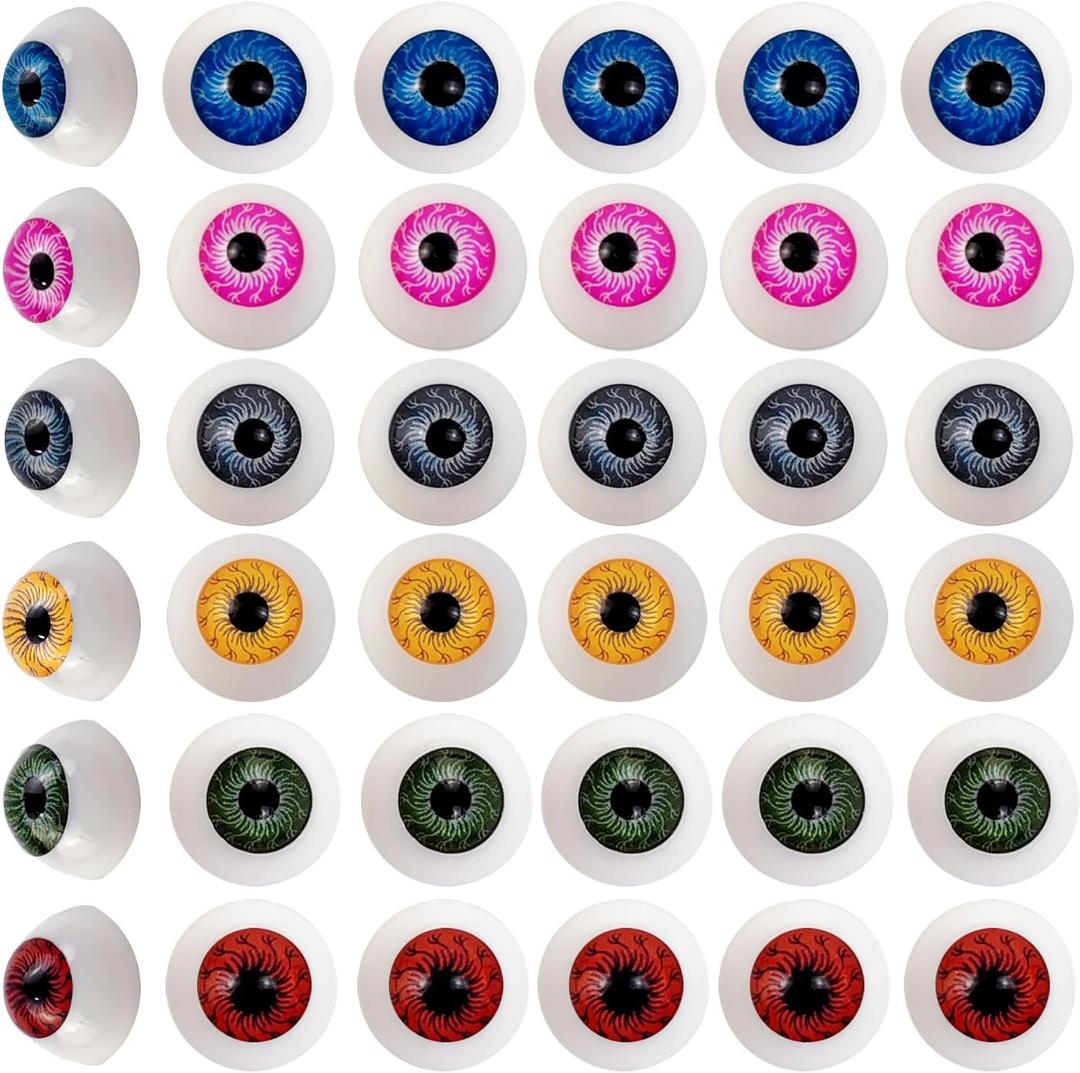 TIHOOD 48PCS 8 Colors 20mm Half Round Realistic Acrylic Eyes for Halloween Props, Masks, Dolls or Bears Craft Plastic Eyeballs (20mm)