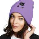 Warm Embroidered Animal Beanie Hat, Unisex Winter Knit Cap, Birthday Christmas Stocking Stuffers Gift for Men Women Girls (Purple)