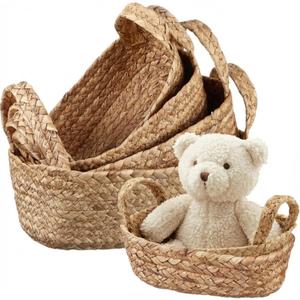 5 Pcs Natural Water Hyacinth Woven Storage Baskets Set with Handles Wicker Storage Basket for Organizing Hand for Shelves Bathroom Towels Toys Bedroom Decor Baskets for Gifts Empty