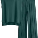 Women's Two Piece Sweater Sets Knit Short Sleeve and Elastic Waisted Wide Leg Long Pants Casual Sports Comfort Sets
, M