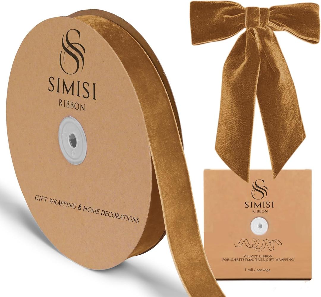 Copper Velvet Ribbon 1'' 25 Yards for Christmas Tree, Gift Wrapping, Flower Bouquet, Wreath Decorations, Bow Making (1 x 900 in)