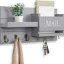Lwenki Mail Organizer for Wall Mount Key Holder with Shelf Includes Letter Holder and Hooks for Hallway Farmhouse Decor Rustic Wood with Flush Mounting Hardware (16.5 x 9.1 x 3.4) (Gray)