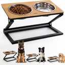 Dog Bowls Elevated, Adjustable Raised Dog Bowl Stand with 2 Stainless Steel Food Bowls 20Tilted Water Bowls for Small Sized Dogs and Cats (Natural Wood Color, Small)