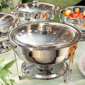 Chafing Dishes for Buffet 4 Pack, 6QT [Worry-Free Assemble] Food Warmers for Parties Buffet [Mirror-Like Polished Finish Stainless Steel Round Chafing Dish Buffet Set with Complete Set (Silver)