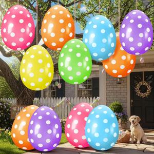 12 Pack 16 Inch, 24 Inch Easter Inflatable Eggs Jumbo Outdoor Decorations Easter Blow up Yard Decorations Gaint Big Yard Lawn Decor Kids Toys Bunny Colorful Eggs Inflatable Ornaments for Garden