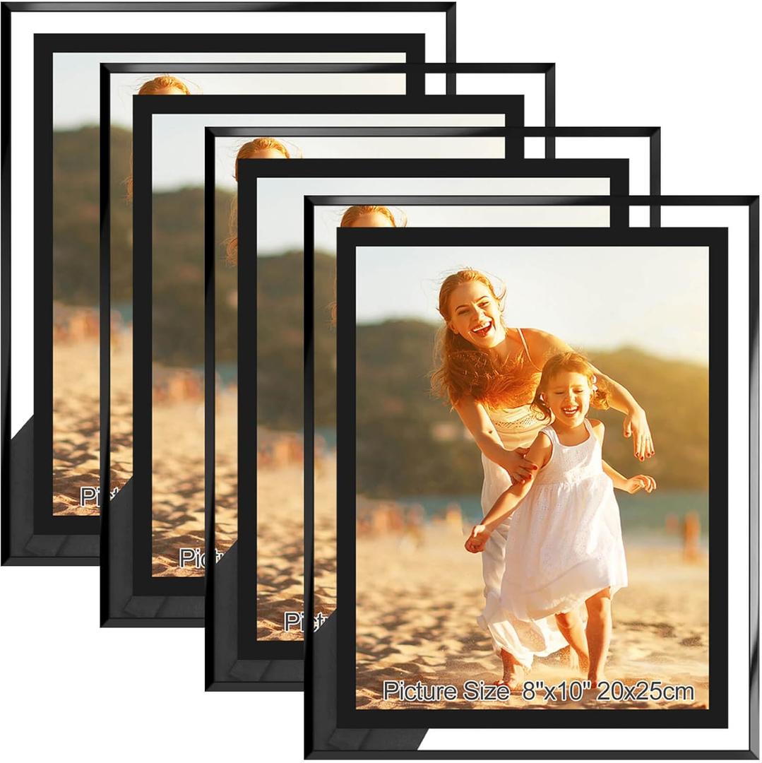 8x10 Picture Frames Black - Set of 4, HD Real Glass 8 by 10 Photo Frame for Tabletop Display, Wedding Birthday Father's Day Gifts (8 x 10, Black)