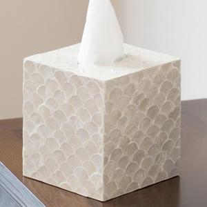 5.9" Capiz Shell Tissue Box Cover for Kleenex and More, Square Decorative Holder with Bottom Slider, Handmade Bathroom Accessory Coastal Dcor (Natural)