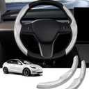 Steering Wheel Cover for Telsa Model 3/Model Y Accessories Carbon Fiber Steering Wheel Cover Protector Anti-Slip, Comfortable Grip, Breathable, Model 3/Y Accessories, Silver