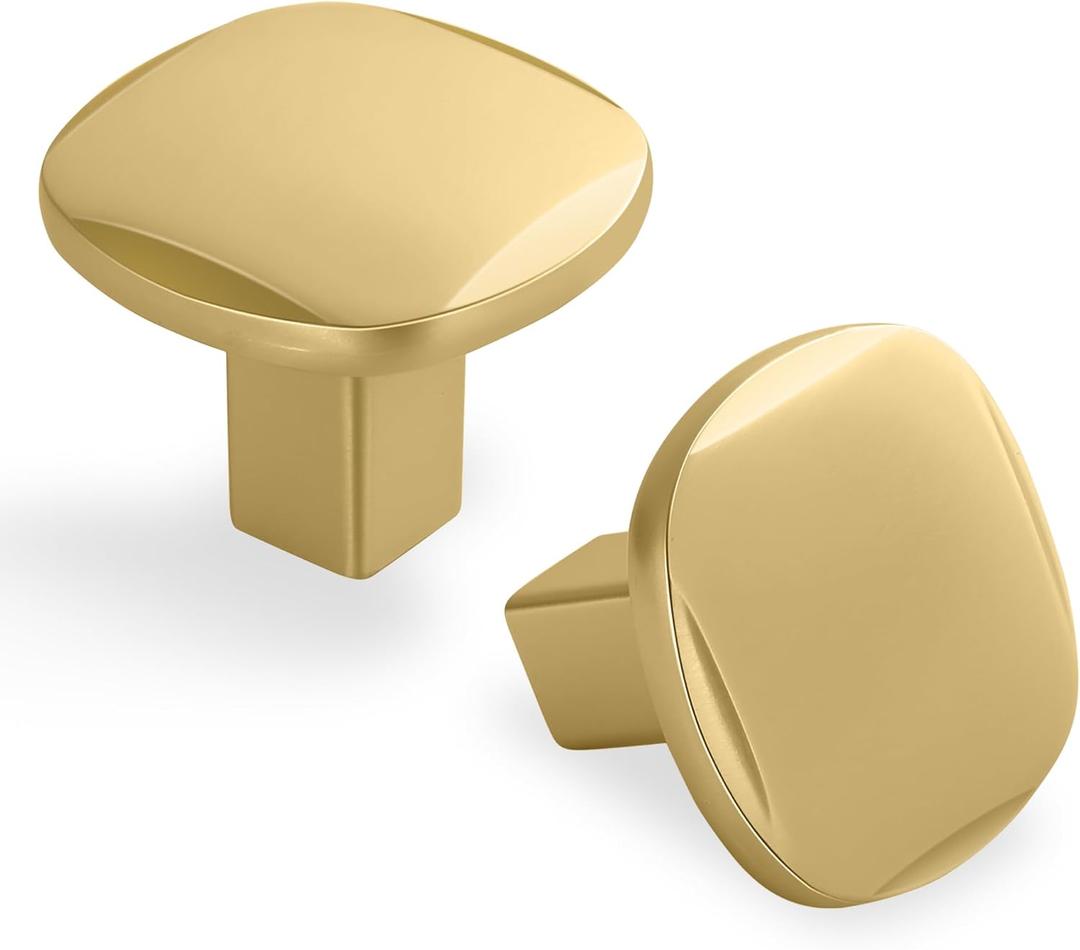 Lardmon 10 Pack Brushed Gold Square&Round Cabinet Knobs Drawer Knobs Modern Single Hole Cabinet Pulls Solid Kitchen Cabinet Handles Hardware Drawer Pulls Handles for Dresser, Dia. 1.26 Inch