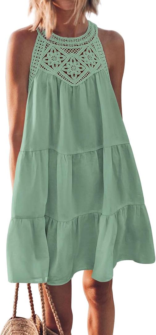 KIRUNDO Women Summer Halter Sundress 2026 Spring Casual Sleeveless Boho A Line Mini Beach Vacation Dress Cruise Resort Wear (Medium)