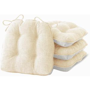 IPYNBAP Chair Cushions for Dining Chairs Set of 4, Kitchen Chair Cushions, Chair Pads with Ties and Non Slip Backing, Tufted Memory Foam Seat Cushion 4 Pack, 15.5" x 15.5" x 4", Cream