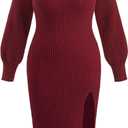 CIDER Plus Size 2 Piece Sweater Dresses for Women Long Sleeve Midi Dress Slit Winter Pullover Wedding Guest Outfits (4X, Red)