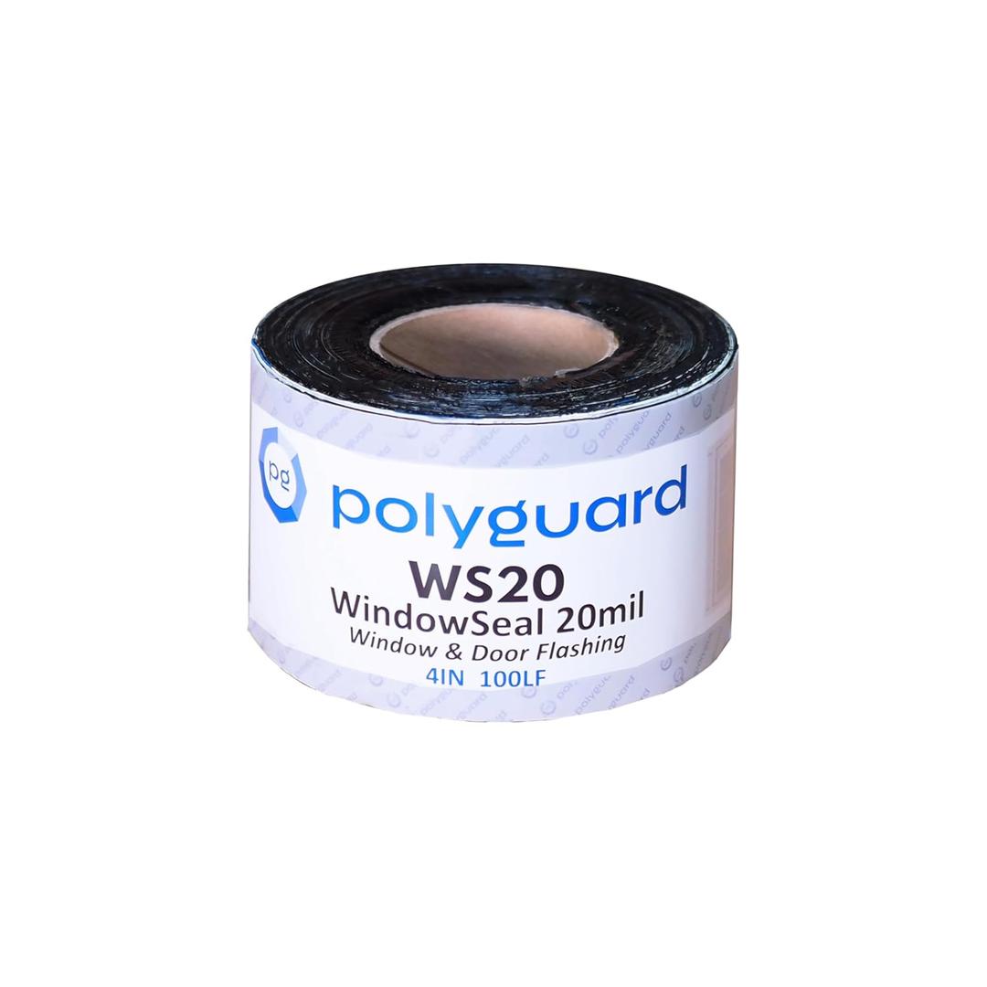 POLYGUARD WindowSeal Window and Door Flashing Tape, 4 in x 100 ft Roll, 20 mil Thick, Self-Sealing & Self-Adhering Waterproof Barrier