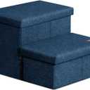 Love's cabin Dog Stairs for High Bed, Foldable Pet Stairs for Small Medium or Large Dogs Puppy with Storage for Bed or Couch, Cat Dog Steps Ramp with Zip up to 200 lbs, Navy Blue, 2 Steps