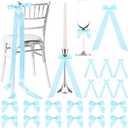 Vesici 60 Pcs Blue Satin Ribbon Bows Blue Baby Shower Bows Adhesive Premade Satin Chair Sashes Large Coquette Decoration for Gift Wrapping Candlestick Wedding Bridal Shower Bachelorette Party