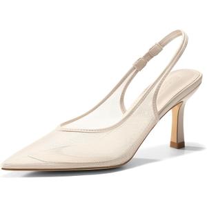 Coutgo Womens Mesh Slingback Kitten Heels Pointed Toe Low Heel Pumps Sexy Dress Shoes (10, Nude)