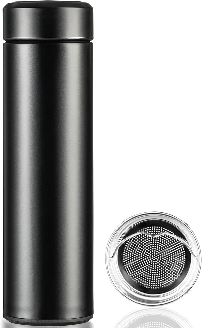 PARACITY Insulated Water Bottle, 17 oz Stainless Steel Water Bottles, Double Wall Vacuum Hot Drinks Thermo, Metal Water Bottle Keeps Hot for 12 Hrs, Cold for 24 Hrs, for Coffee, Tea (Black)