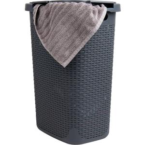 Mind Reader Slim Laundry Hamper with Lid, 60L Tall Clothes Basket, Narrow Tapered Design for Bathrooms, Closets and Laundry Rooms, Plastic, Gray, 1 Piece
