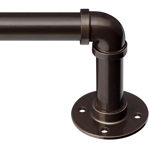 Zeerobee Curtain Rods for Windows 32 to 72, 1 Inch Industrial Wrap Around Antique Bronze Curtain Rod, Indoor/Outdoor Room Divider Adjustable Drapery Pole, 32"-72"