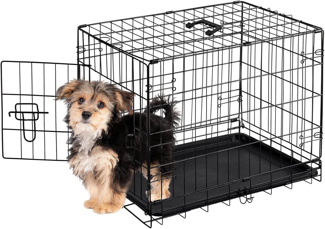Sweetcrispy 24-Inch Single-Door Dog CrateDurable Metal Pet Kennel with Secure Lock, Foldable Design, Removable Tray for Easy Cleaning, Portable Puppy Cage for Small Dogs, Ideal for Training & Travel