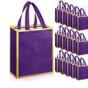 Sweetude 16 Pcs Reusable Gift Bags with Handles Valentine's Day Non Woven Reusable Goodie Gift Tote Bags for Shopping Retail Wedding Birthday Holiday Party Favor(Purple Gold, 4.7 x 11 Inch)