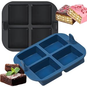 Webake Silicone Air Fryer Brownie Pan for Baking, Nonstick 2.6" Square Silicone Mold for S'mores, Cake Puck, Muffin, 4-Cavity Set of 2