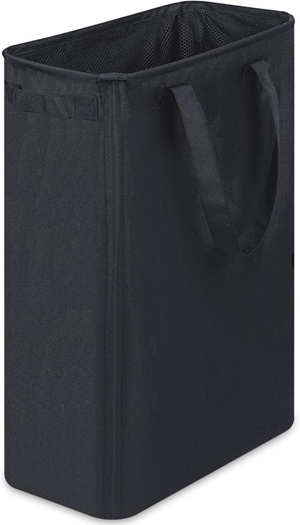 efluky Slim Laundry Basket, Narrow Laundry Hamper with Handles, Collapsible Dirty Clothes Hamper, Tall Laundry Bin for Laundry Room, Dorm and Bedroom, 12.7 Gallons(48L) Black
