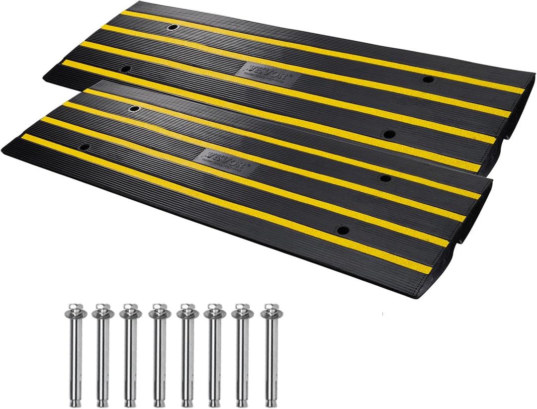 VEVOR 2 Pack Rubber Curb Ramps for Driveway, Heavy Duty Car Ramp 2.5 Inch High 1-Channel Cord Cover Curbside Bridge Ramp with 8 Expansion Bolts for Loading Dock Garage Sidewalk