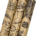 MAYPLUSS Kraft Christmas Wrapping Paper Roll - 3 Mini Roll -17in x120in Per Roll, Kraft Vintage Wrapping Paper, Rustic Print for Party, Birthday, Baby Shower, Natural Paper Roll Design (42.3 sqft) (Black)