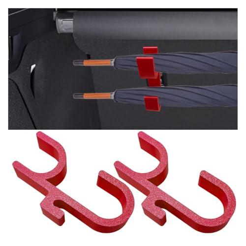 KPFILEH 2PCS Car Umbrella Hook, No Drilling Multifunctional Plastic Auto Trunk Umbrella Holder, Universal Double Hook Vehicle Interior Seat Organizer Accessories for Car, SUV(Red Double)