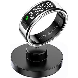Smart Health Ring Fitness Tracker Ring with Screen Data Display Smart Rings for Women Men Heart Rate Monitor Sleep Tracking Exercise Tracker Smart Rings for Android iOS Phones Wireless Charging