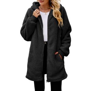 Yanekop Womens Oversized Sherpa Jacket Fuzzy Fleece Zip Up Jacket Warm Winter Coats Faux Fur Coat with Pockets