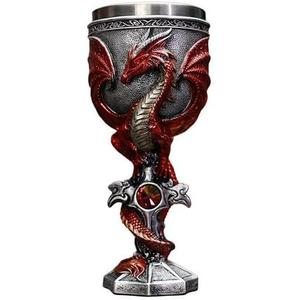 YIXINLOMYY Dragon Goblet Stainless Steel Dungeons and Dragon Gift for Men, 7 oz Chalice Wine Goblet Cross Medieval Drinking Cups Gothic D&D Goblet Vintage Halloween Christmas Gift (Red)