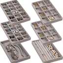 Frebeauty Jewelry Organizer Tray,Stackable Velvet Jewelry Trays,Drawer Inserts Earring Organizer For Women Jewelry Storage Display Case for Rings Stud Necklaces,Set of 6(Grey)