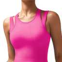 RUNNING GIRL Sports Bras for Women High Impact Seamless Ribbed Longline High Neck Workout Crop Tank Tops Padded (Large, B-hot Pink)