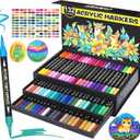 Amamao 132-Color Acrylic Marker Pen Set for Drawing on Stone, Fabric, Plastic, Wood, Canvas, Rock, Glass, Paper, Craft Supplies