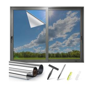 One Way Privacy Window Film - Reflective Window Tint for Home Heat Blocking & UV Protection, See Out Not in Mirror Daytime Privacy Static Clings for House & Glass Doors, 3 Tools, Blue(35.4"x78.7")