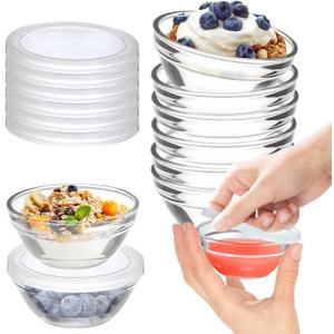 6 Pack Mini 3 Inch Small Glass Bowls with 6 Pack Lids, 2.5 oz Clear Glass Pinch Bowls, Condiment Containers, for Dips, Nuts, Candy, Snacks, Meal Prep Bowls