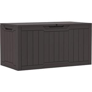YITAHOME 100 Gallon Outdoor Storage Box, Large Water Resistant Resin Deck Box, Indoor Outdoor Lockable Storage Container for Patio, Garden, Cushions, Tools, Equipment (Dark Brown)