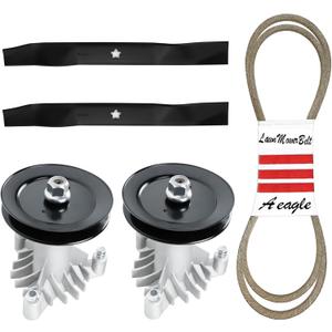 Mower Parts Deck Rebuild Kit for Craftsman Poulan Husqvarna LT1000 LT2000 2 Spindles 130794, 2 Mulcher Blades 134149, 2 Pulleys 173436 129861 153535, Deck Belt 144959 95"