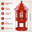 Metal Bird Feeder for Outdoor Hanging, Large Capacity Wild Bird Feeder with Weatherproof Roof & Squirrel-Proof Design, Easy to Fill & Clean, Ideal for Cardinals, Finches, and Blue Jays (Red)