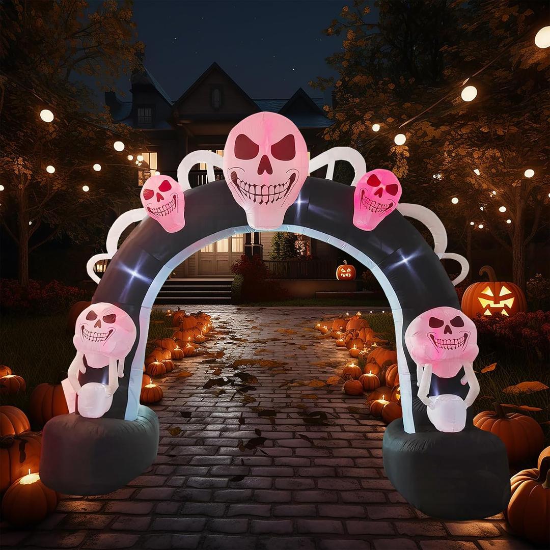 12FT Halloween Inflatable Skull Inflatable Archway Halloween Blow Up Archway Yard Decorations for Halloween Holidays Parties Built-in LEDs for Holiday Party, Garden, Lawn, Yard, Patio Dcor