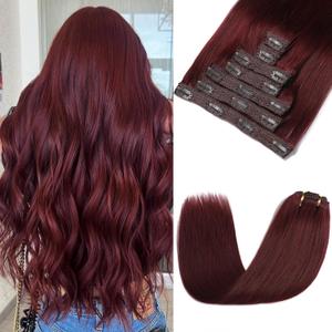 Clip in Hair Extensions Real Human Hair - 14 Inch 120g 7pcs, Burgundy Red Color - Soft Remy Hair Extensions Real Human Hair Clip ins Straight Double Weft for Women (#99J 14 Inch)