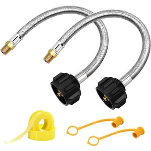 2 Pack 1/4 NPT RV Propane Hose, 12 inch Stainless Steel Braided Propane Tank Pigtail Connector for Standard Two-Stage Regulator, 1/4" Male NPT & QCC1 (12 inch)
