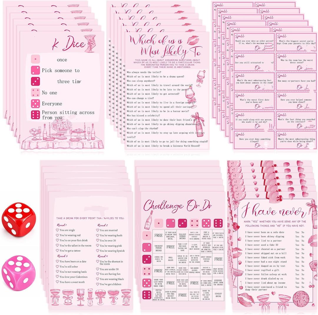 Vertintong Galentine Party Games Set 6 Card Games for 12 Guests Galentine's Day Activities Fun Galentine's Day Game Idea Valentines Gifts for Women Bachelorette Party Favors